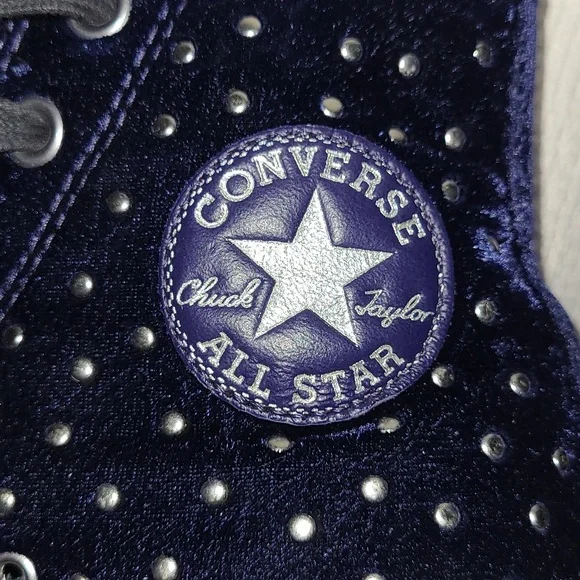CONVERSE Velvet Size 7 Navy High-Top Sneakers with Studs - Picture 7 of 15